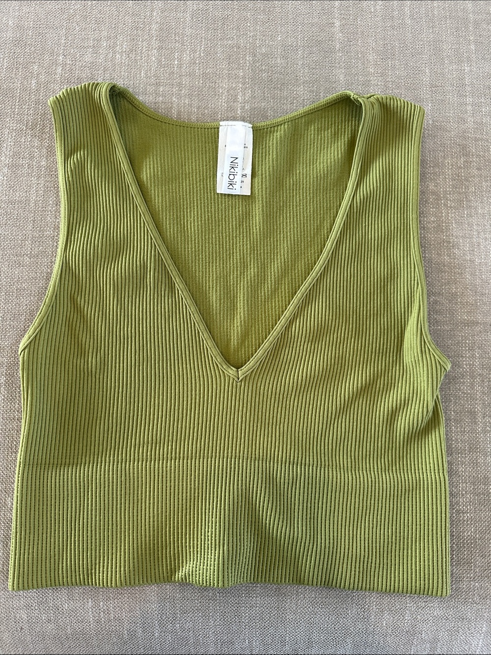 Nikibiki Olive Ribbed V-Neck Cropped Tank